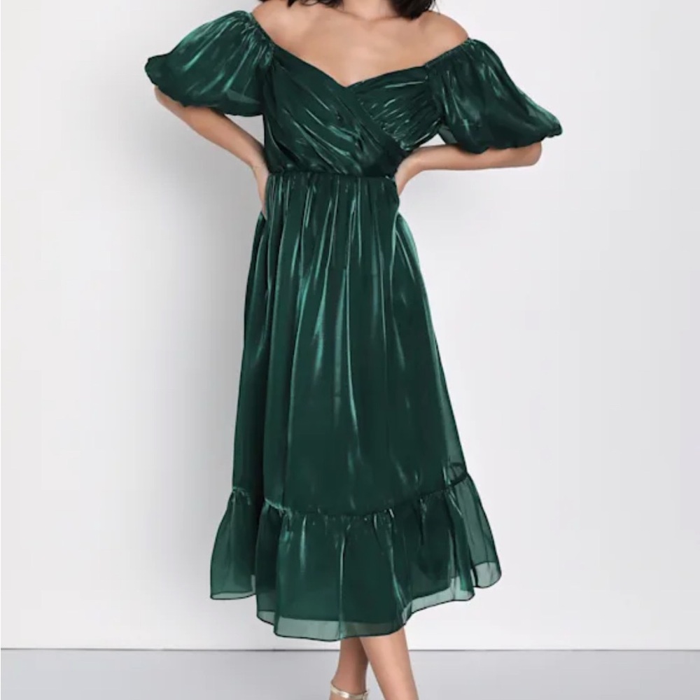 Lulu's Emerald Off-Shoulder Midi Dress